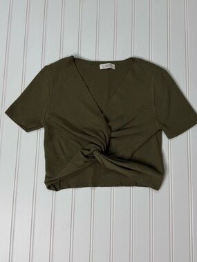 Olive Twist-Front Short Sleeve Top